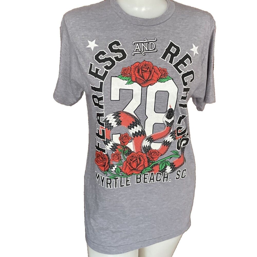 Fearless & Reckless 38 Graphic TShirt Size Myrtle Beach, SC Soft Cotton Biker S